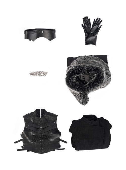 Game Of Thrones Season 8 Sansa Stark Winter Black Fur Collar Cloak Suit Halloween Cosplay Costume Full Set