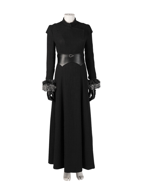 Game Of Thrones Season 8 Sansa Stark Winter Black Fur Collar Cloak Suit Halloween Cosplay Costume Full Set