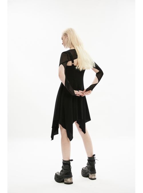 Black Irregular Cut Elasticity Net Concealed Buckle Decoration Fitted Gothic Female Waistcoat