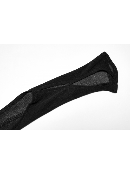 Black Irregular Cut Elasticity Net Concealed Buckle Decoration Fitted Gothic Female Waistcoat