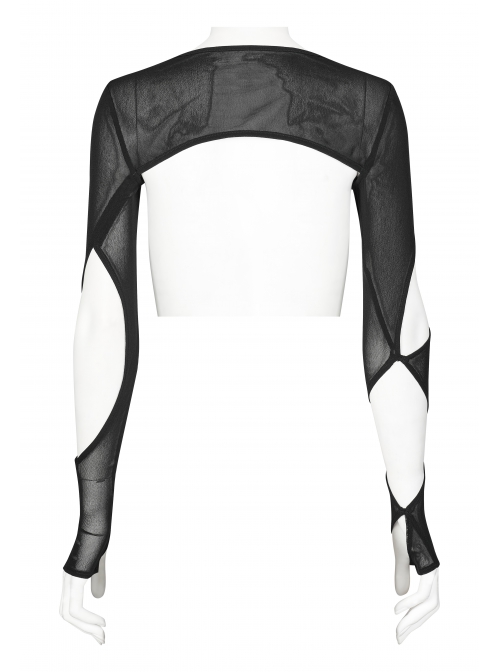 Black Irregular Cut Elasticity Net Concealed Buckle Decoration Fitted Gothic Female Waistcoat