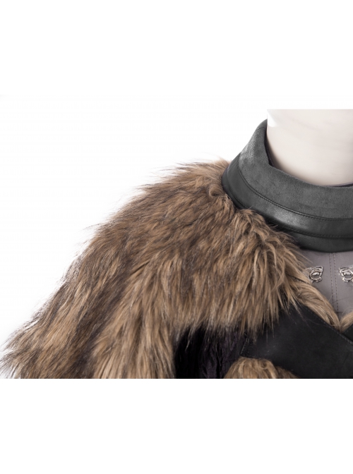 Game Of Thrones Season 8 Jon Snow Brown Fur Collar Black Cloak Suit Halloween Cosplay Costume Set