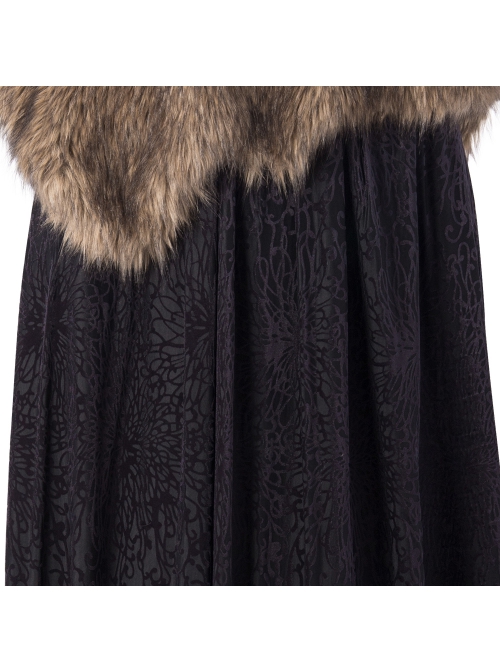 Game Of Thrones Season 8 Jon Snow Brown Fur Collar Black Cloak Suit Halloween Cosplay Costume Set