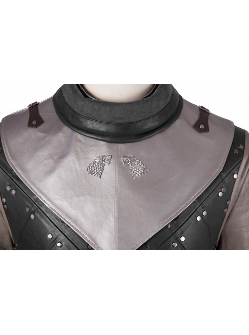 Game Of Thrones Season 8 Jon Snow Brown Fur Collar Black Cloak Suit Halloween Cosplay Costume Set