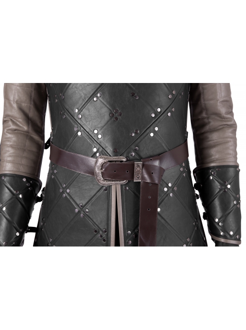 Game Of Thrones Season 8 Jon Snow Brown Fur Collar Black Cloak Suit Halloween Cosplay Costume Set