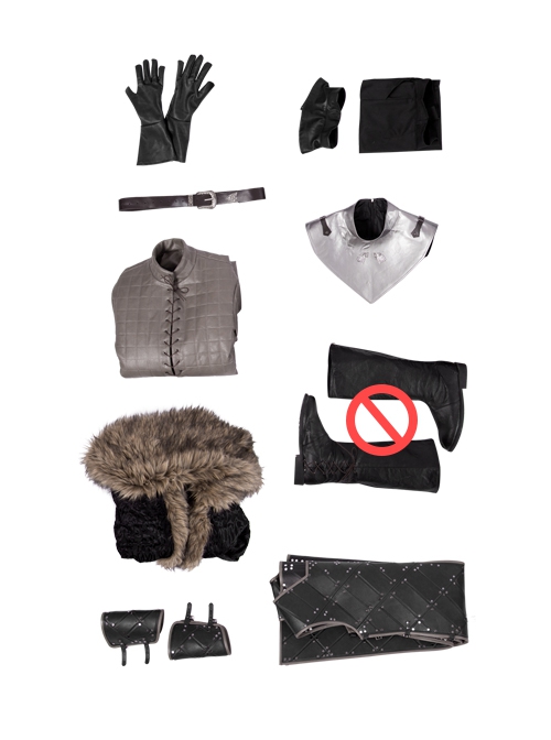 Game Of Thrones Season 8 Jon Snow Brown Fur Collar Black Cloak Suit Halloween Cosplay Costume Set