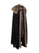 Game Of Thrones Season 8 Jon Snow Brown Fur Collar Black Cloak Suit Halloween Cosplay Costume Set