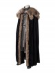 Game Of Thrones Season 8 Jon Snow Brown Fur Collar Black Cloak Suit Halloween Cosplay Costume Set