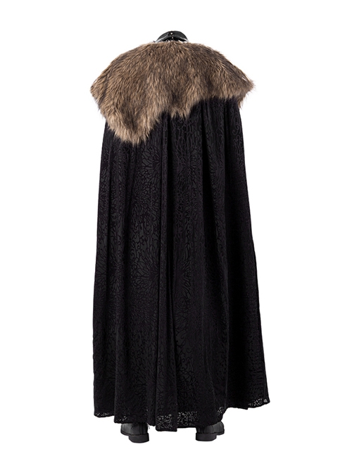 Game Of Thrones Season 8 Jon Snow Brown Fur Collar Black Cloak Suit Halloween Cosplay Costume Set