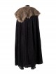 Game Of Thrones Season 8 Jon Snow Brown Fur Collar Black Cloak Suit Halloween Cosplay Costume Set