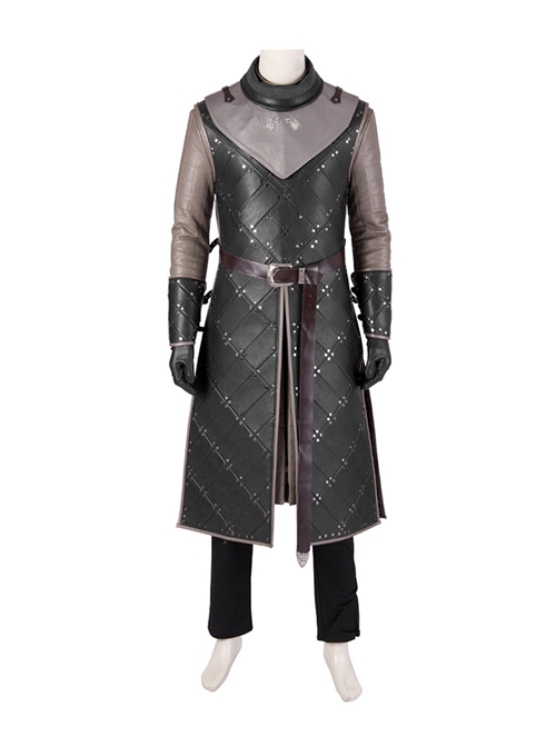 Game Of Thrones Season 8 Jon Snow Brown Fur Collar Black Cloak Suit Halloween Cosplay Costume Set