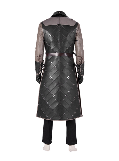 Game Of Thrones Season 8 Jon Snow Brown Fur Collar Black Cloak Suit Halloween Cosplay Costume Set