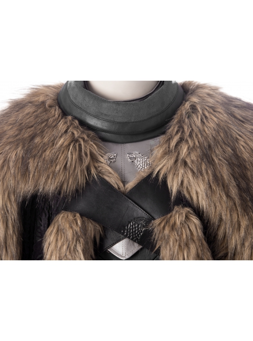 Game Of Thrones Season 8 Jon Snow Brown Fur Collar Black Cloak Suit Halloween Cosplay Costume Set