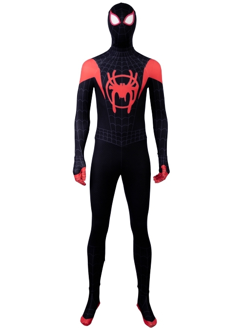 Spider-Man Into The Spider-Verse Miles Morales Black Battle Suit Halloween Cosplay Costume Full Set