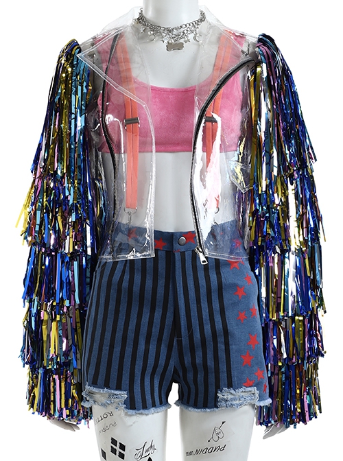 Birds Of Prey And The Fantabulous Emancipation Of One Harley Quinn Coloured Ribbons Jacket Suit Halloween Cosplay Costume Ribbons Jacket