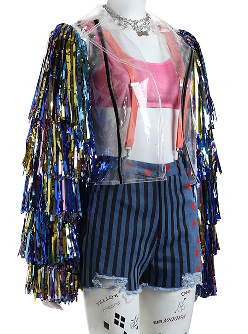 Birds Of Prey And The Fantabulous Emancipation Of One Harley Quinn Coloured Ribbons Jacket Suit Halloween Cosplay Costume Ribbons Jacket