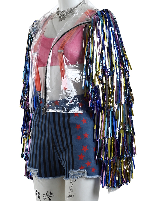 Birds Of Prey And The Fantabulous Emancipation Of One Harley Quinn Coloured Ribbons Jacket Suit Halloween Cosplay Costume Ribbons Jacket