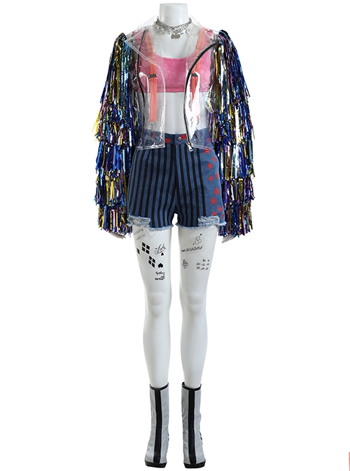 Birds Of Prey And The Fantabulous Emancipation Of One Harley Quinn Coloured Ribbons Jacket Suit Halloween Cosplay Costume Ribbons Jacket