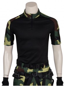 G.I.Joe Retaliation Roadblock Dwayne Johnson Halloween Cosplay Costume Green Camouflage Short Sleeve T-Shirt