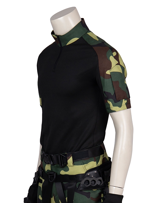 G.I.Joe Retaliation Roadblock Dwayne Johnson Halloween Cosplay Costume Green Camouflage Short Sleeve T-Shirt