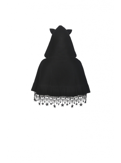Stars Tassel Night Cat Gothic Lolita Black Hooded Cloak