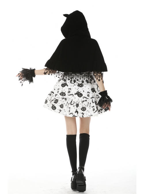 Stars Tassel Night Cat Gothic Lolita Black Hooded Cloak