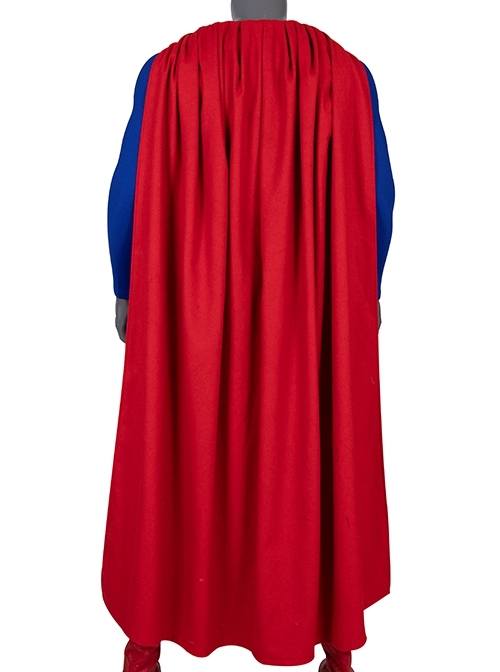 Crisis On Infinite Earths Superman Blue Battle Suit Halloween Cosplay Costume Red Cloak