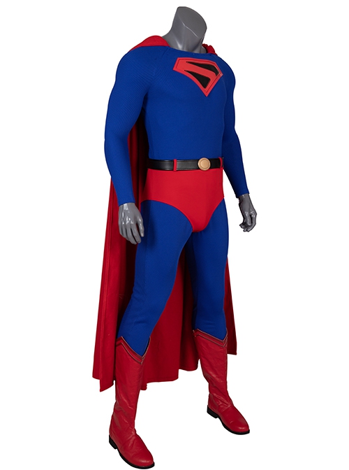 Crisis On Infinite Earths Superman Blue Battle Suit Halloween Cosplay Costume Red Cloak