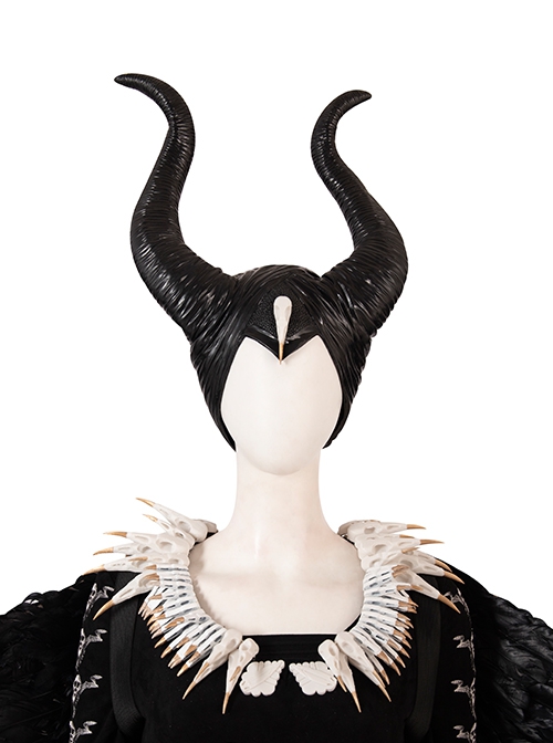 Maleficent Skeleton Embroidered Black Long Dress Halloween Cosplay Accessories Black Hat