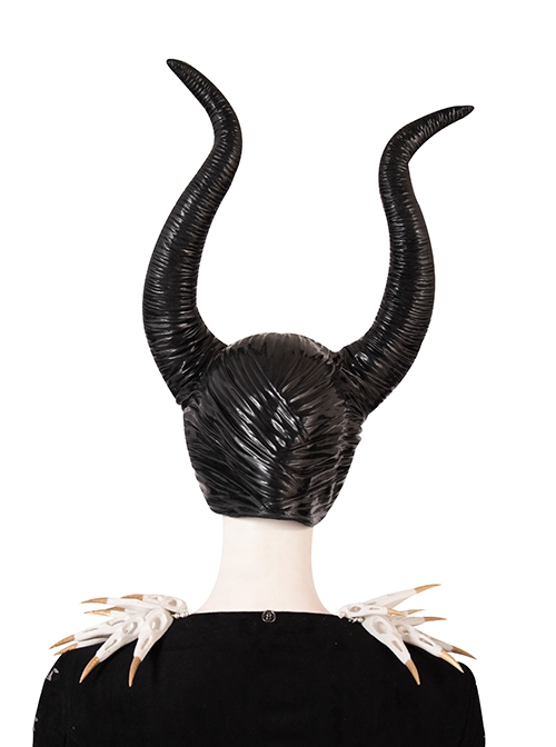 Maleficent Skeleton Embroidered Black Long Dress Halloween Cosplay Accessories Black Hat