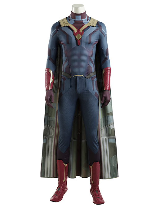 Avengers Age Of Ultron Vision Blue Bodysuit Battle Suit Halloween Cosplay Accessories Red Boots