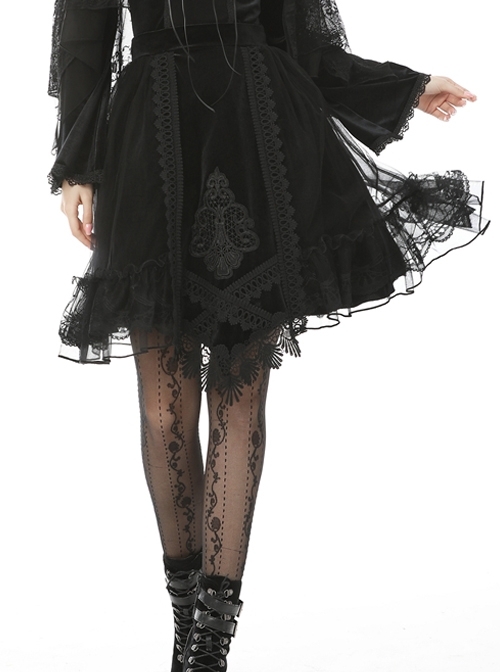 Black Velvet And Tulle Splicing Gothic Lolita Skirt