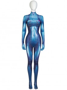 Game Metroid Samus Aran Halloween Cosplay Costume Blue Bodysuit