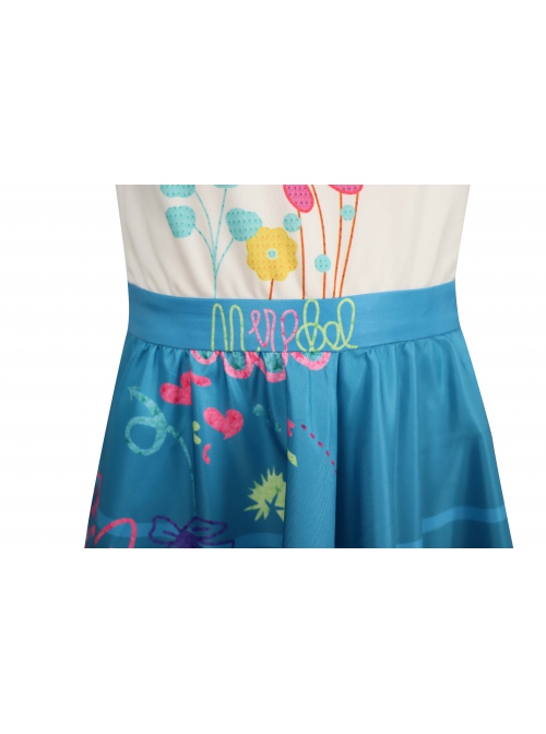 Encanto Mirabel Printing Children Long Dress Halloween Cosplay Kids Version Costume Full Set