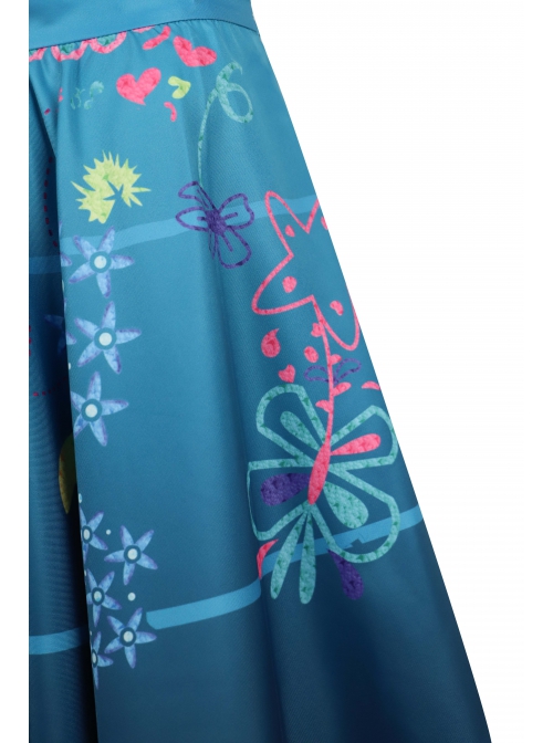 Encanto Mirabel Printing Children Long Dress Halloween Cosplay Kids Version Costume Full Set