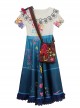 Encanto Mirabel Printing Children Long Dress Halloween Cosplay Kids Version Costume Full Set