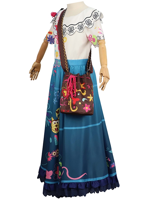 Encanto Mirabel Printing Children Long Dress Halloween Cosplay Kids Version Costume Full Set