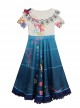 Encanto Mirabel Printing Children Long Dress Halloween Cosplay Kids Version Costume Full Set