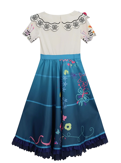 Encanto Mirabel Printing Children Long Dress Halloween Cosplay Kids Version Costume Full Set
