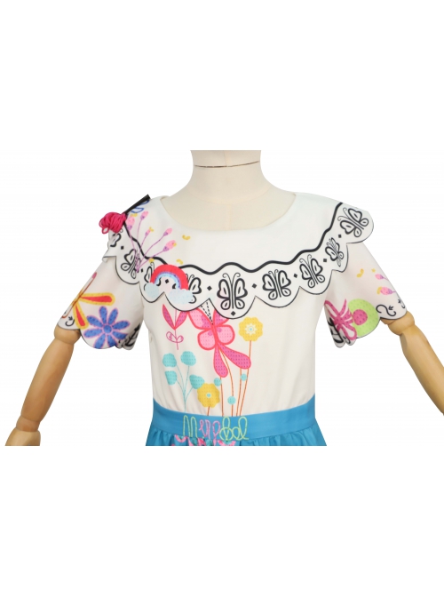 Encanto Mirabel Printing Children Long Dress Halloween Cosplay Kids Version Costume Full Set