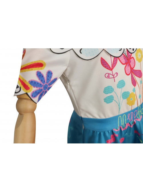 Encanto Mirabel Printing Children Long Dress Halloween Cosplay Kids Version Costume Full Set