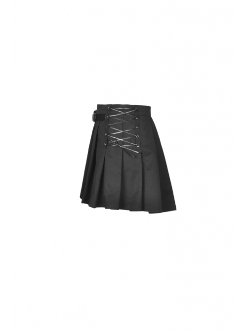 Rock Locomotive Punk Black Irregular Hem Pleated Skirt