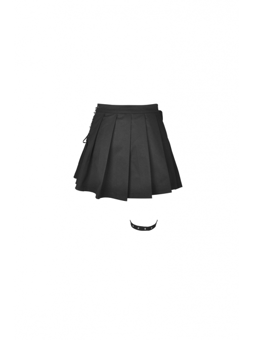 Rock Locomotive Punk Black Irregular Hem Pleated Skirt