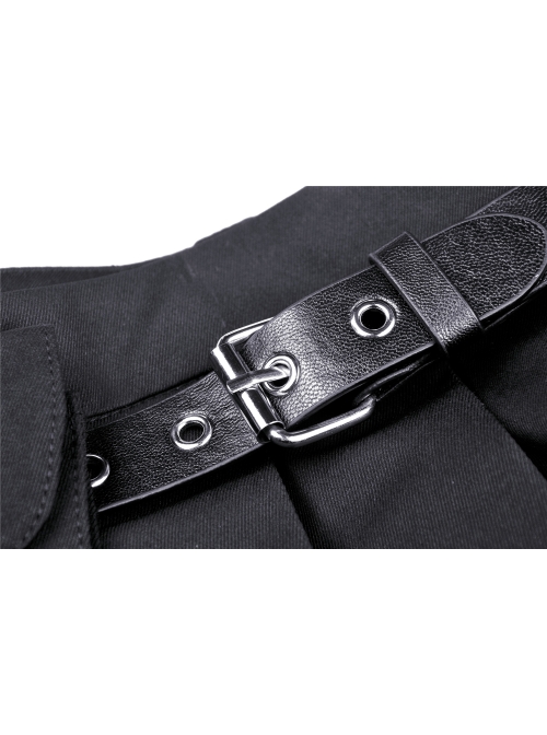 Rock Locomotive Punk Black Irregular Hem Pleated Skirt
