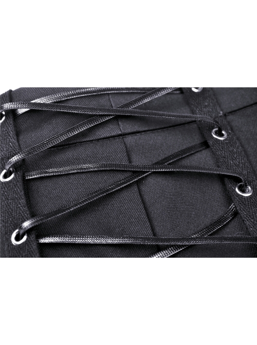 Rock Locomotive Punk Black Irregular Hem Pleated Skirt