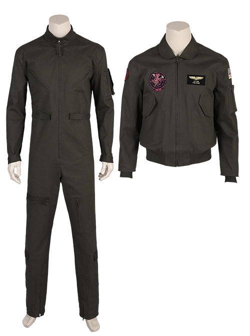 Movie Top Gun Maverick Captain Pete Mitchell Army Green Suit Halloween Cosplay Costume Set