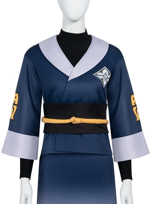 Game Pokemon Legends Arceus Akari Halloween Cosplay Costume Blue Outerwear