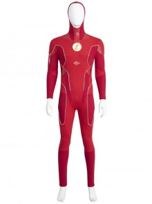 The Flash Season 8 Barry Allen Golden Battle Boots Version Halloween Cosplay Costume Red Bodysuit