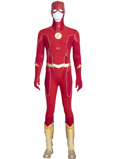 The Flash Season 8 Barry Allen Golden Battle Boots Version Halloween Cosplay Accessories Red Gloves