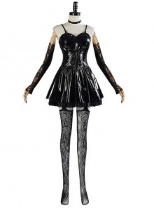 Comics Death Note Misa Amane Halloween Cosplay Costume Black Gothic Leather Dress Full Set